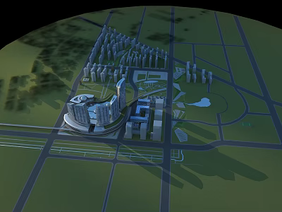 Aerial View Urban Planning With Modern Buildings Road Network And Green Spaces 3d model
