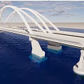 Modern Cable Stayed Arch Bridge Design With White Structure Spanning Over Blue Water 3d model