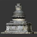 Ancient Stone Stupa Architecture With Layered Base Circular Dome And Intricate Carvings