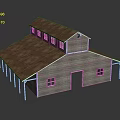 Rustic Building With Brown Roof Gray Wooden Walls Windows Main Door And White Support Columns