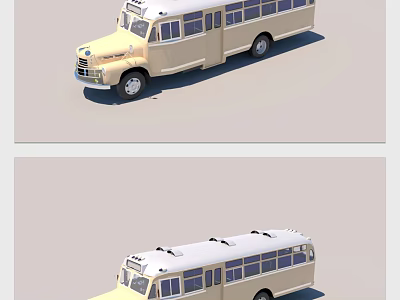 Classic Beige And White School Bus Design With Double View Exterior Details 3d model