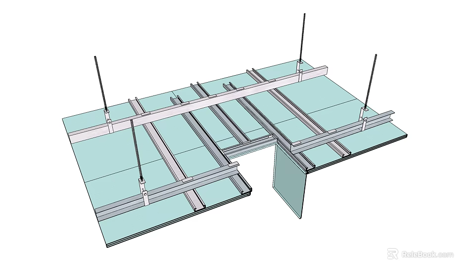 Modern Suspended Ceiling Structure With Metal Framework And Panel Installation Design 3d model