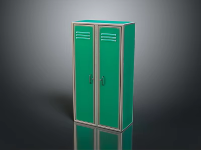 Green Double Door Storage Cabinet With Metal Frame And Reflective Surface 3d model