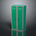 Green Double Door Storage Cabinet With Metal Frame And Reflective Surface