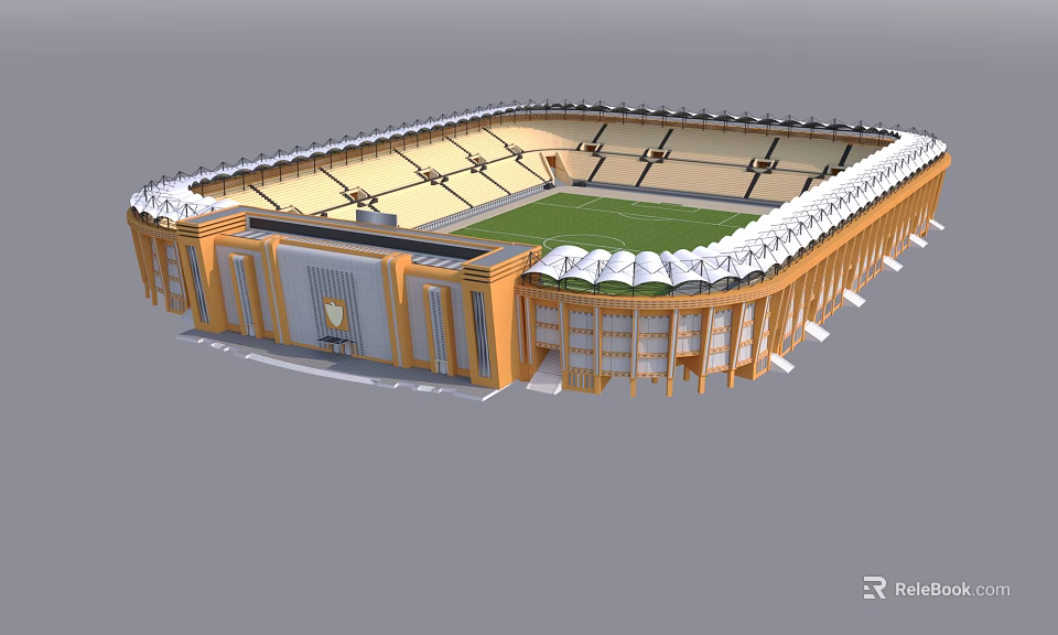 Modern Sports Stadium With Green Turf And Spectator Seats For Fitness Events 3d model 