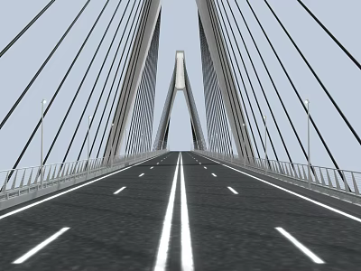 Modern Cable Stayed Bridge Design With Pylon Steel Cables Road Deck Lane Markings And Guardrails 3d model