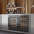 Modern Stainless Steel Double Door Wine Cooler With Wine Glasses And Decorative Shelves