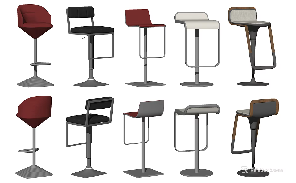 Various Style Bar Stools In Different Colors With Modern Designs And Metal Bases 3d model 