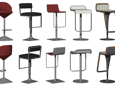 Various Style Bar Stools In Different Colors With Modern Designs And Metal Bases 3d model