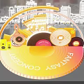 Vibrant Stage with Neon Lights Sunday Night Sign Vinyl Records Music Notes and City Skyline