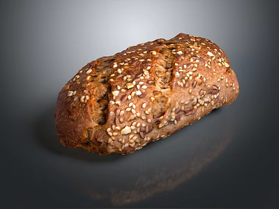Crusty Whole Grain Bread Loaf Topped With Sesame And Mixed Seeds 3d model