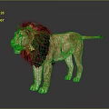 Standing Lion With Brown And Black Mane 3D Render On Gray Background With Reflective Surface