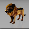 3D Lion Character Model With Detailed Orange Mane Standing On Dark Reflective Surface 3d model