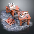 Rustic Wooden Workbench Furniture With Carpentry Tools And Stone Floor Tiles