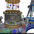 Winter Wonderland Decorative Scene With Illuminated Tower Snowflakes And Pavilion Platform