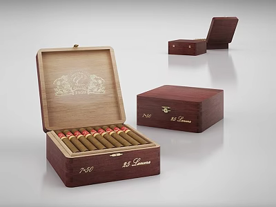 Classic Wooden Cigar Storage Box El Leones Open Closed Cases With Cigars 3d model
