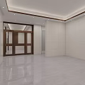 Modern Elevator Hallway With Polished Flooring Ceiling Lighting And Green Exit Sign 3d model