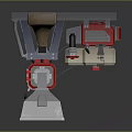 Red And White Industrial Processing Equipment With Motor Feeding Hopper And Mechanical Parts