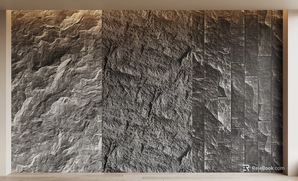 Natural Stone And Wood Wall Design With Textured Surface For Interior Spaces 3d model 