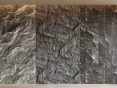 Natural Stone And Wood Wall Design With Textured Surface For Interior Spaces 3d model