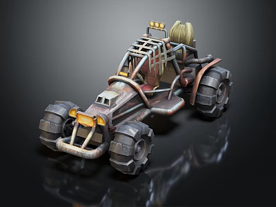 Rugged Off Road Vehicle With Large Tires Metal Frame And Yellow Headlights 3d model