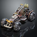 Rugged Off Road Vehicle With Large Tires Metal Frame And Yellow Headlights