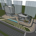 Modern Commercial Complex Featuring Glass Curtain Walls Green Roof And Urban Plaza