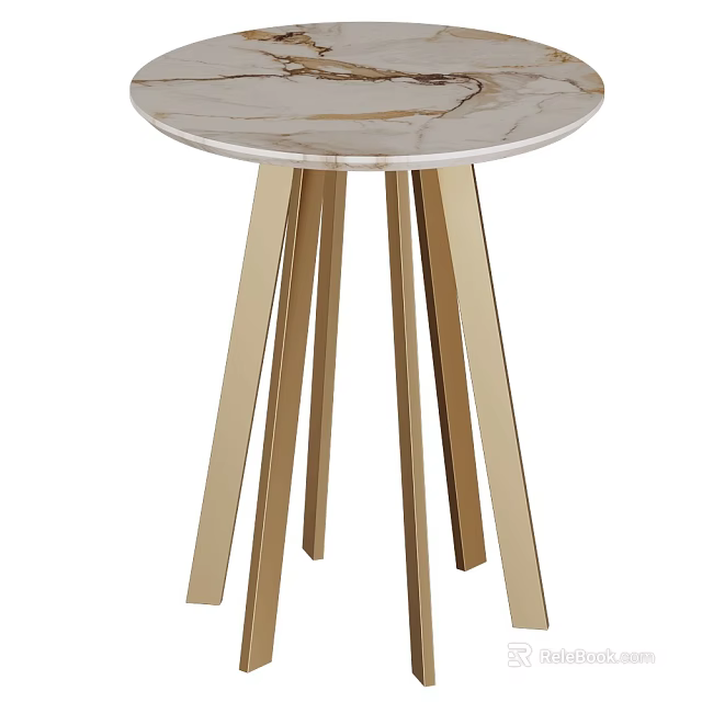 Stylish Round Coffee Table With Marble Top And Gold Metal Legs For Living Room 3d model 