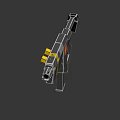 Black 3D Model Gun With Yellow Stripes And Red Emblem Design 3d model