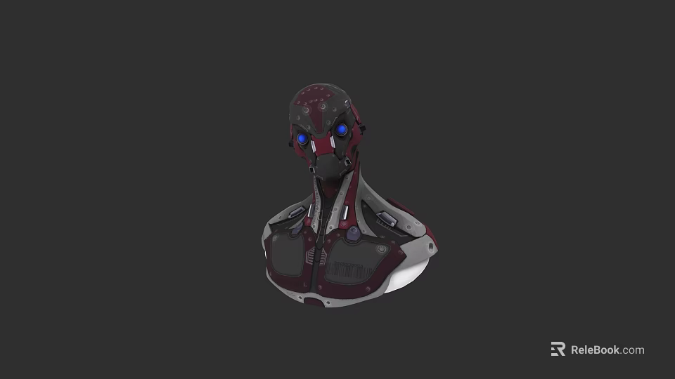 Cyberpunk Style Game Movie Character With Mechanical Head Red Armor And Blue Eyes 3d model 