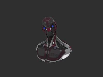 Cyberpunk Style Game Movie Character With Mechanical Head Red Armor And Blue Eyes 3d model