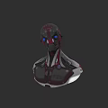 Cyberpunk Style Game Movie Character With Mechanical Head Red Armor And Blue Eyes