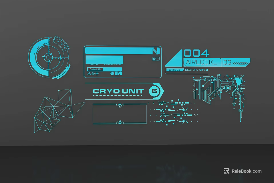 Tech Inspired Futuristic Wall Decor With Geometric Shapes And Neon Blue Elements 3d model