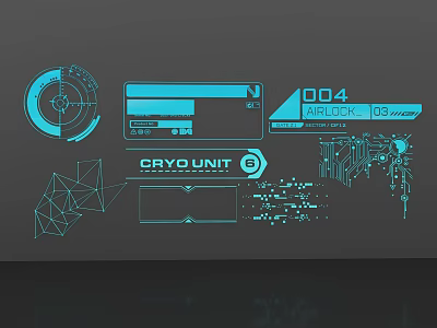 Tech Inspired Futuristic Wall Decor With Geometric Shapes And Neon Blue Elements 3d model
