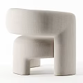 Beige Linen Single Sofa With Modern Curved Armrest And Thick Cushion Design