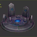 Mystical Stone Platform With Blue Glowing Circles And Ancient Monoliths