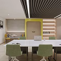 Modern Conference Room Interior With White Table Green Chairs TV Whiteboard And Plant