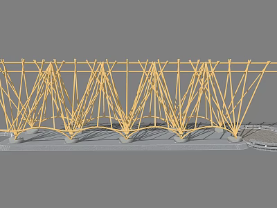 Garden Landscape Design With Yellow Metal Frame Arch Structure And Support Columns 3d model