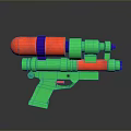 Colorful Toy Gun with Green Grip Red Barrel and Blue Accents in Plastic Structure