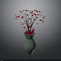 Green Vase Adorned With Red Leaves And Branches In Minimalist