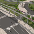 Modern Urban Road Infrastructure With Overpasses Lanes Crosswalks Traffic Lights And Green Belts