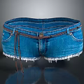 Blue Denim Shorts With Belt Frayed Hem And Pockets For Casual Daily Use