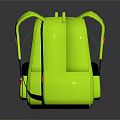 Neon Green Backpack With Cute Cartoon Frog Design Front And Back View Black Straps
