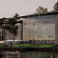 Modern gallery villa landscape gallery fish pond viewing platform landscape architecture 3d model
