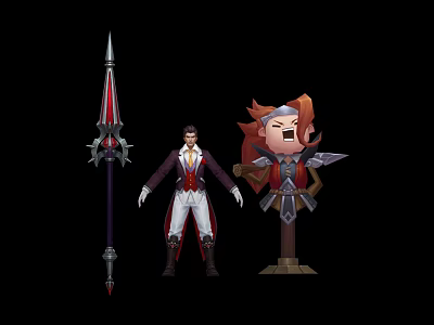 Animated Character And Creature With Spear Purple Coat White Pants And Orange Hair 3d model