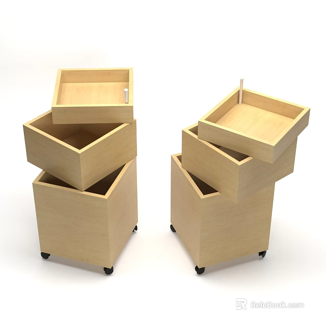 Wooden Storage Boxes With Wheels And Stackable Drawers For Home Organization 3d model