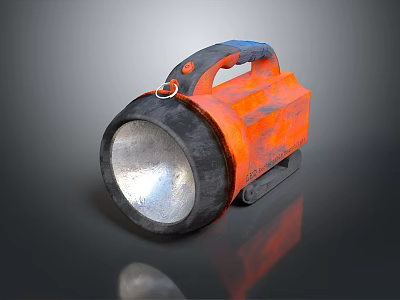 Vintage Orange Black Flashlight On Rustic Wooden Desk Furniture Design 3d model