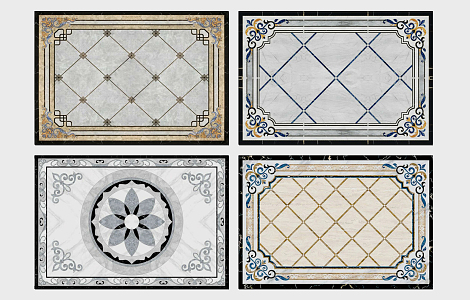 European-style tile floor mosaic tile pattern 3d model