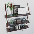 Three Tiered Shelf Decorative Ornaments Set With Vase Chalkboard Signs And Metal Decor