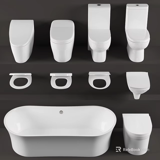 Various Modern Toilet Models With Seats And Bathtub In Bathroom Design 3d model 